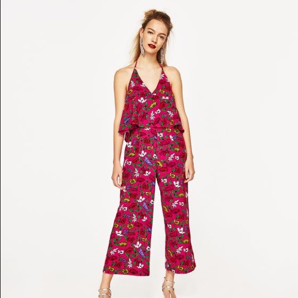 Zara Pants - Zara Floral Flowy Long Halter Flounce Jumpsuit